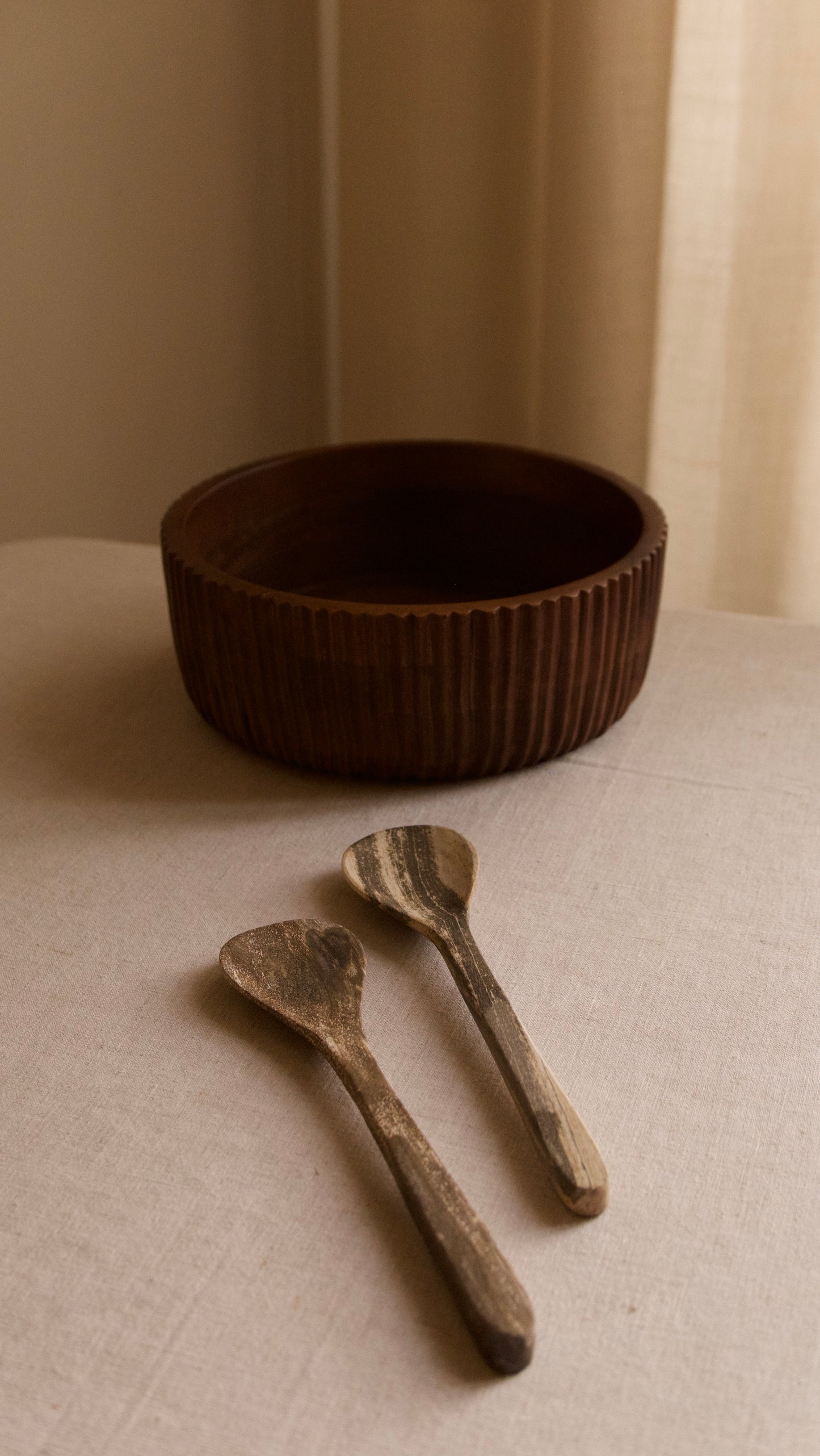 SET DE COUVERTS À SALADE EN BOIS PÉTRIFIÉ