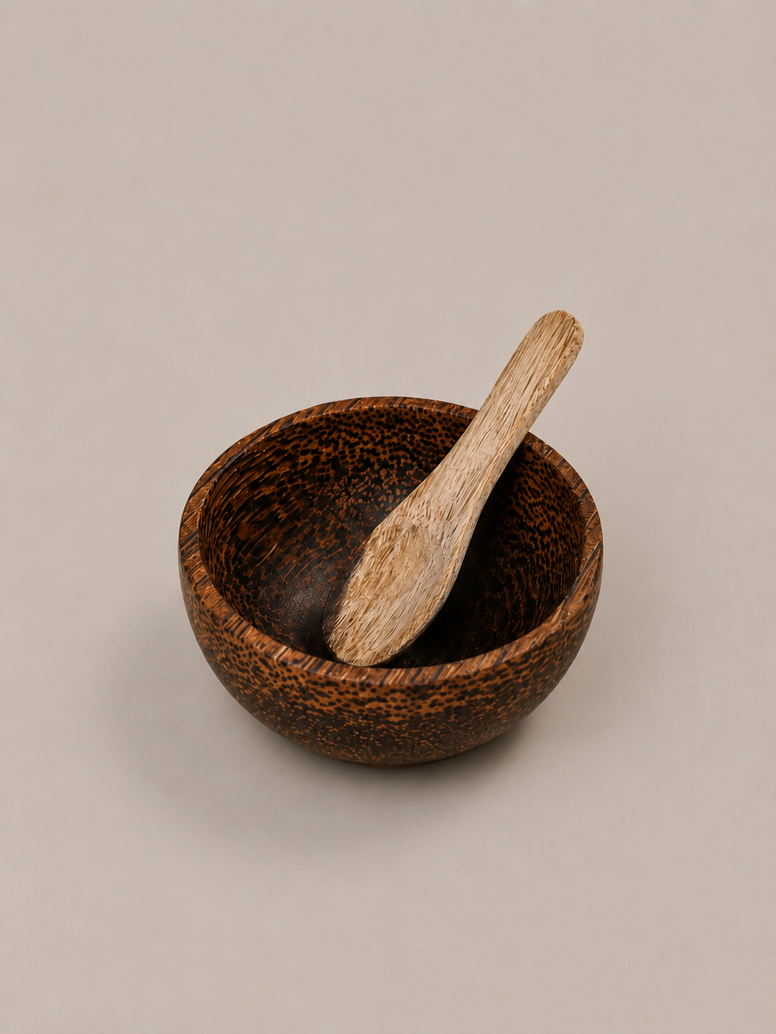BOL À CONDIMENTS ET SA CUILLÈRE EN BOIS PETRIFIE