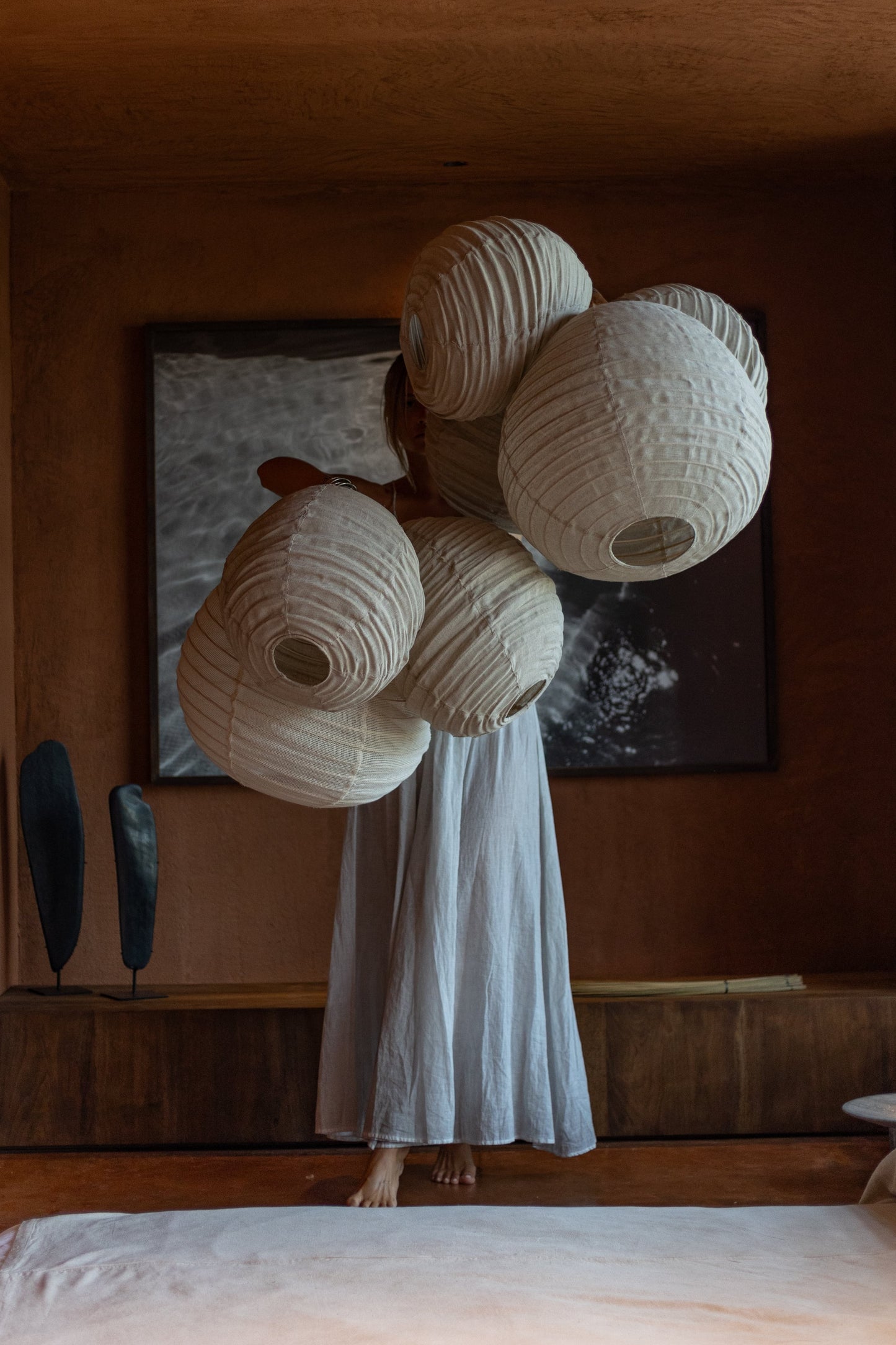 ABAT-JOUR POUR PLAFONNIER EN BAMBOU ET LIN