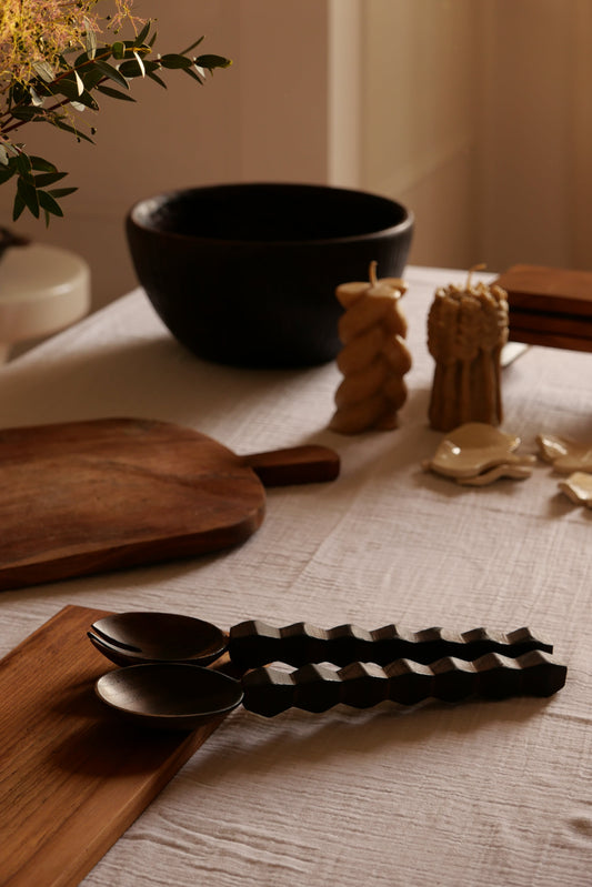 COUVERTS À SALADE EN BOIS BRULÉ