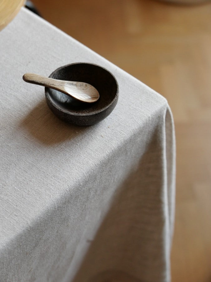 BOL À CONDIMENTS ET SA CUILLÈRE EN BOIS PETRIFIE