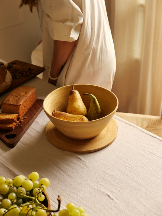CORBEILLE À FRUITS BAMBOU ET SUPPORT A GATEAUX