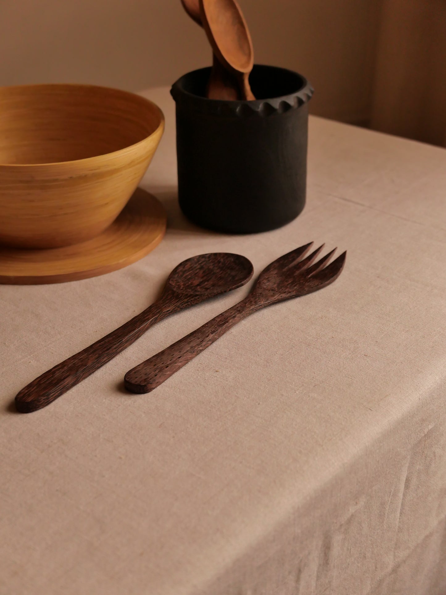 COUVERTS A SALADE EN BOIS DE COCO