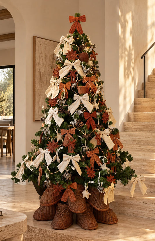 Sapin de Noël décoré avec les ornements de la collection Christmas Woodmata
